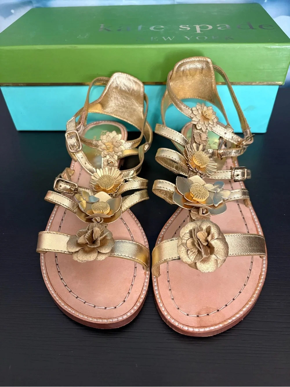 Kate Spade New York Sadia gold strappy style gladiator flat sandal. Size 7M. PO